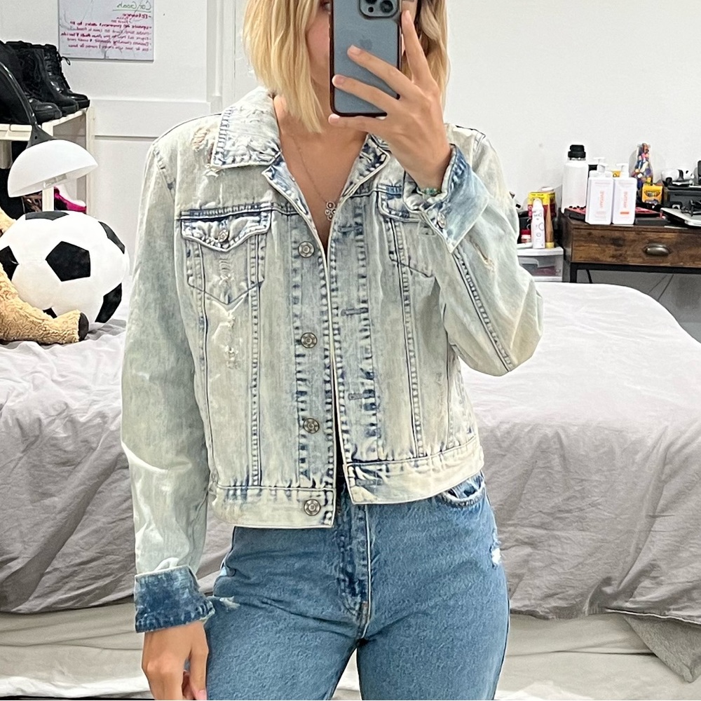 ACID WASH DISTRESSED BLUE WHITE JEAN JACKET SZ SMALL